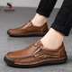 Région occidentale Camel en cuir supérieur Couche de vache Chaussures masculines Four saison Sole douce Sole confortable Couture à la main à la main