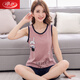 Langsha Sommer Frauenpyjamas Frauen Sommer reines Baumwollweste mit Brustpolster Set Summer Cotton Kurzärärmelte Home Clothing Zweiteiler Set Orange 9856 Frauenweste schwarz m