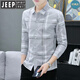 
JEEP SPIRIT long-sleeved shirt for men thin slim 2025 autumn new Korean style business casual handsome young plaid shirt 9913 gray M 90-108Jin[Jin equals 0.5 kg]