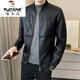 Woodpecker Haining Trendy Spring y Autumn New Leather Chaqueta de cuero Cualro de cuello corto para hombres Traje de béisbol Beaty Lottery Lottery Jacket P719 3xl (145-155Jin [Jin iguala 0.5 kg])