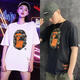 Bape schwer kurzärmelige T-Shirt Affe Mann Kopf rund Hals Tarnung gedruckte Buchstaben reine Baumwollmänner und Frauen Sommerhai Trendy Marke 5012 Black M 120jin [Jin gleich 0,5 kg]