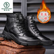 Holzspecker Herren Winterstiefel High-Top-Schneestiefel Herren-verdickte Lederschuhschuhe Nordost warmes Schafslederfell integrierte Männerschuhe 13592 Schwarz (Wolle integriert) 38