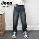 Jeep Spirit Pantalones de moda europeos y americanos Pantalones hermosos para hombres Jeans bordados bordados de estampado recto American High Street Stily Style 9226 regular 28 100-115Jin [Jin equivale a 0.5 kg]