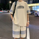 Boys Summer Short Sleeve Two-Piece Fat Boys 13-16 Years Old Loose Sports Set 14 Children's Clothes FKS653 Khaki Set 170 (XL) 125-150Jin [Jin equals 0.5 kg]