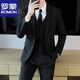 ROMON suit men's casual Korean style business professional formal three-piece suit slim fit wedding groomsmen and groom suit jacket two-button navy single suit jacket 3XL
