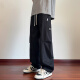 
Dingfengbaoluo pure cotton work pants men's retro versatile American casual handsome scimitar wide-leg long pants ZX02 black XL