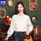 ROMON stand collar embroidered long-sleeved shirt for women high-end jacquard women's clothing 2025 early autumn new new Chinese style national style shirt apricot L (recommended 100-110Jin Jin equals 0.5 kg)