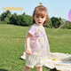 Balabala baby short-sleeved t-shirt baby girls top 2025 new summer dress sweet mesh stitching fashionable red tone 00366 100