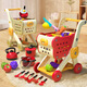 Wanre Children's Play House Cart Toys Baby Small Trolley Fruit Fruit Cher Le Kitchen Supermercados y niñas Compras de compras de tres pisos [Ultra gran capacidad] Diseño anti-inversión [paquete adicional] [solo 15 frutas y verduras]