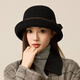 Grasshopper belt wool fisherman's hat Korean style women's face-showing small woolen basin hat autumn and winter British fisherman's hat hat basin hat black