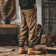 Romon American heavyweight work pants for men Spring and Autumn Loose Fashion Brand Embroidered Legs Pants for men Slimming and Handsome Casual Pants for men 2505 Caramel Regular L (suitable for 135-155Jin [Jin equals 0.5 kg])