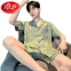 Langsha 2025 Herren-Pyjamas Eis/Seidenshorts Shorts Mode Cardigan Rohseide Home Cloding Set Ice Seide Herren G844 L (Vorgeschlagene Größe 170, Gewicht 100-1