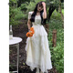 Gloren French dress for women in summer 2023 new chiffon skirt for summer square collar sweet and gentle style fairy princess dress white one size (remarkable number)