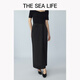 THE SEA LIFE半裙女欧海一生 冰丝半身裙2025春开衩松紧腰黑色长裙XC15265 黑法师 L