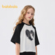Balabala children's clothing children's short-sleeved girls summer T-shirt big children's quick-drying printed top contrasting color sweet cool cute black 90001 165