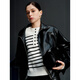 ELLE French modern short leather jacket for women 2025 spring new fashionable PU leather design chic top black L