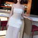 White dress for women, high-end summer seaside wear, beach skirt, holiday bag hip skirt, long skirt, pure desire, seaside flower tube top mesh dress S recommended 90Jin Jin is equal to 0.5 kg or less