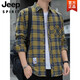 JEEP SPIRIT格子休闲衬衫男士春秋季长袖衬衣韩式上衣服复古宽松夏季薄款外套 K12108灰色 M 90-110斤