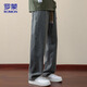 
ROMON jeans men's summer loose casual pants men's straight wide-leg pants men's trousers trendy dark gray XL