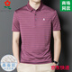 梦特娇男士桑蚕丝短袖t恤夏季中年爸爸装休闲条纹翻领polo衫 sj1503-绿色 M  165适合100-115斤
