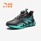 ANTA Children's Sports Shoes Men's Big Children's Shoes 2025 Spring New Leather Windproof Knob Button Cushioning Bow Speed ​​Running Shoes Black/Fluorescent Aqua-2 Size 33