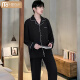 Pajamas modales de pijama para hombres Spring de algodón puro de manga larga y otoño Four Seasons 2025 Nuevo color sólido Boys Summer Cotton Home Clothing Juego G693 L Peso 100-130Jin [Jin equivale a 0.5 kg])