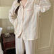 
Cat man Japanese cloud cotton pajamas for women in spring and autumn Xinjiang cotton gauze long-sleeved simple striped cotton silk home clothes two pieces QMS long-sleeved cardigan-9902 rainbow stripes 80-100Jin [Jin equals 0.5 kg] M