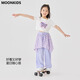 moonkids女童阔腿裤冰丝裤子2025夏季新款儿童屁帘休闲防蚊裤女孩大童夏装 15290紫色阔腿裤+9889白色短袖 130 cm