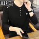 Jeep (JEEP) Henley collar long-sleeved T-shirt men's spring and autumn inner layering shirt men's cotton sweatshirt skin-friendly casual top off-white L 100-120Jin Jin equals 0.5 kg