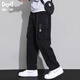 猫人休闲裤子男士百搭工装直筒裤春秋季美式潮牌宽松户外多口袋长裤 9930黑色 L