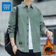 Jeanswest men's shirt long-sleeved pure cotton spring and autumn new workwear pure cotton trendy shirt jacket men's casual top pea green XL
