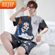 Les adolescents de dessins animés minces de pyjamas pour hommes à manches courts et à manches courtes peuvent porter un costume de vêtements pour la taille de plus de taille plus 6621 4xl 200-230jin [Jin est égal à 0,5 kg]