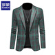 Romon European and American casual blazer men's new large size casual suit suit slim and handsome plaid gray green S