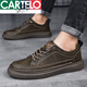 CARTELO crocodile leather sneakers large size summer new men's genuine leather casual leather shoes British business breathable thin non-slip anti-odor black--Four Seasons 36 leather shoe size