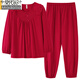 
Modal pajamas for women in spring and autumn pure cotton long sleeve red festive year women's large size for outdoor wear home clothing suit Crimson Y682 3XL
