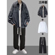 Traje de camisa a cuadros de manga larga de primavera y otoño VZVG para niños Hong Kong estilo guapo con jeans modernos de tres piezas SET A [3 piezas] 684 Camisa Caki + Long T + 5080 3xl