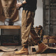 Romon American heavyweight work pants for men Spring and Autumn Loose Fashion Brand Embroidered Legs Pants for men Slimming and Handsome Casual Pants for men 2505 Caramel Regular L (suitable for 135-155Jin [Jin equals 0.5 kg])