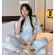 港莲娅冰丝睡衣女夏季薄款感短袖长裤三件套休闲宽松网红家居服外穿 l9214短袖短裤 M  建议80-100斤