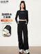 Free style velvet overalls for women in autumn and winter 2025 new style mountaineering pants with high waist and wide legs for casual sports black (velvet in winter)*quick hair*quick hair M