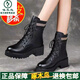 Woodpecker True Soft Leather Martin Boots Women's Autumn Single Fleece Boots 2025 British Style Plus Fleece Thick Sole Medium Heel Boots Women's Snow Boots Black Plus Fleece 37