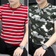 Liyunhouse 3519 Menschen sammeln Frühlings- und Sommer neue koreanische Streifenjungen kurzärmeliges T-Shirt für mittlere und junge Menschen rund Hals Caom Casual Base Two-Tiefe Striped Blue + Striped White M.