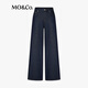 MO&Co.牛仔裤2025秋新品接触瞬间凉感抗菌中腰直筒黑色阔腿裤MBE3JEN037 牛仔蓝色 S /S