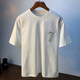 Kurashi Ichiki Sommer Herren kurzärmelig T-Shirt Lose Casual Runde Hals Dünne Kleidung 2025 Neu gestickte halbärmelige T-Shirt Männer White_ [HJ6630] M_SUitable_95-110jin [Jin gleich 0,5 kg] Verschleiß tragen