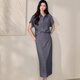 Roeyshouse Luoyi Camisa retro casual Traje 2025 Summer NUEVA FALLA COLOR SOLIDA SET SET DOS PIEZAS 12398 Denim azul XL