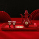 Meikejie Wedding Toast Cup Wedding Banquet Ceramic Wine Pot Chinese Wedding Cup Wine Divider Festive Set Chinese Red Wine Set Gold Bottom Happy 1 Pot + 2 Cups