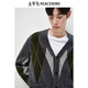 PEACEBIRD Men's Wool Cardigan Casual Sweater Brushed Yarn Contrast Color Plaid Sweater Men's Early Autumn Dark Gray L