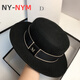 NY-NYM autumn and winter woolen French socialite white flat top hat female British retro fashion Hepburn hat black adjustable