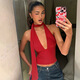 European and American hot-selling women's clothing 2025 spring and summer new sexy scarf strap low-cut back hollow suspender top wholesale burgundy M