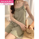Modal Pyjamas mit Brustpolster für Frauen, Sommer Pure Cotton Princess Style Sexy Hosentender Zwei-teiliger Anzug Sommerbohnengrün Home Kleidung 723 Bohnengrün [mit nicht abnehmbarem Brustpolster] M [Gewicht vorschlagen 75-95 Jin [Jin gleich 0,5 kg]]]