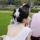 Olevo new flower bridal headdress fairy style edge clip tassel clip Korean fashion wedding dress wedding high-end hair accessories crystal transparent tassel clip set